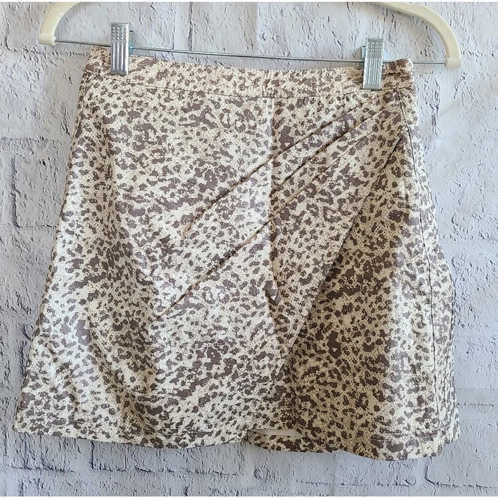 Free People NWT Fake Out Faux Leather Wrap Animal Print Mini Skirt Women's 0